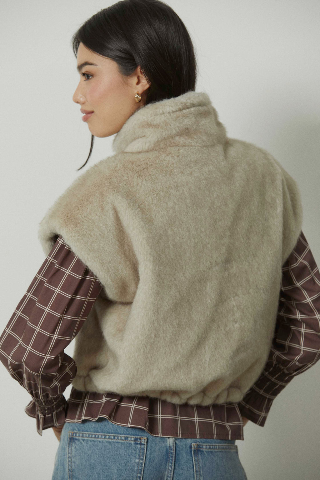 Chaleco reversible pelo acolchado beige