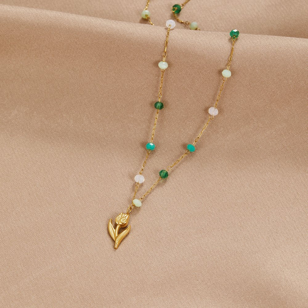 Collar de Perlas de Tulipanes Dorados