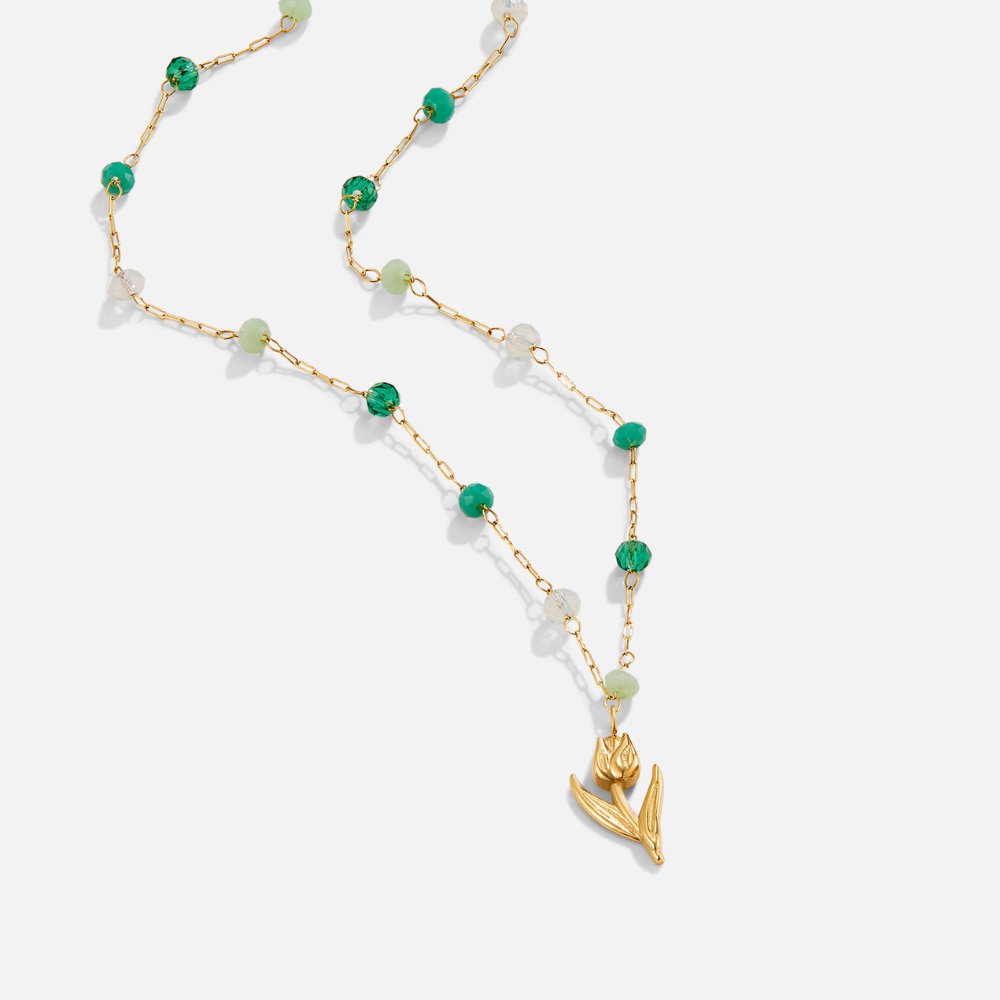 Collar de Perlas de Tulipanes Dorados