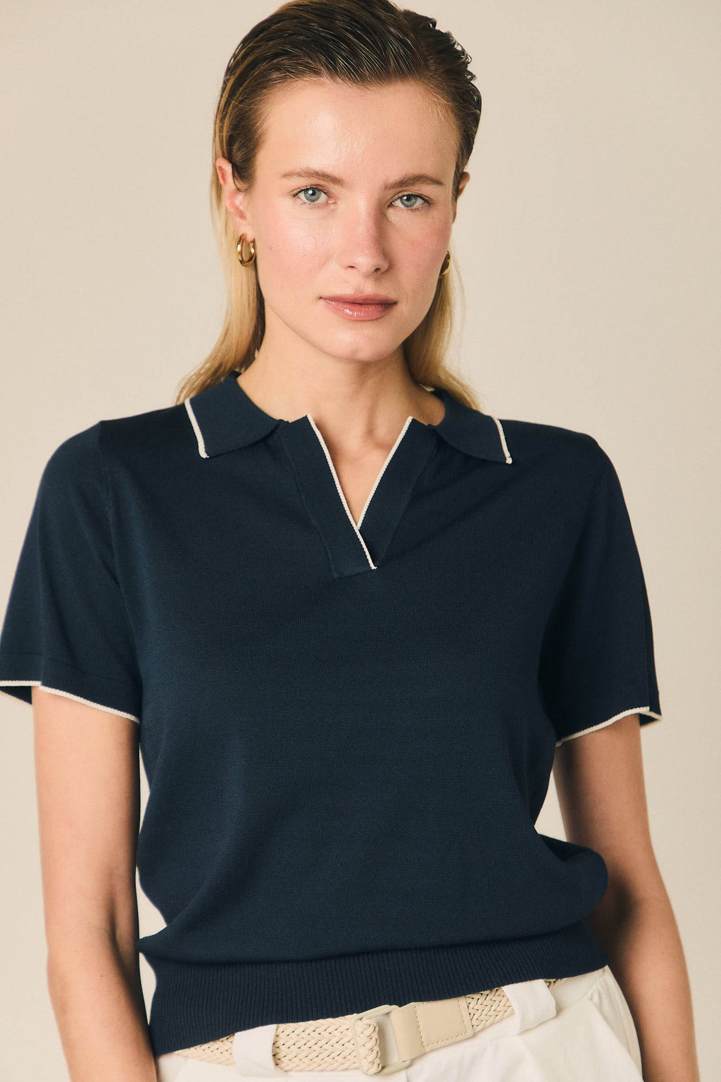 Polo punto fino azul marino