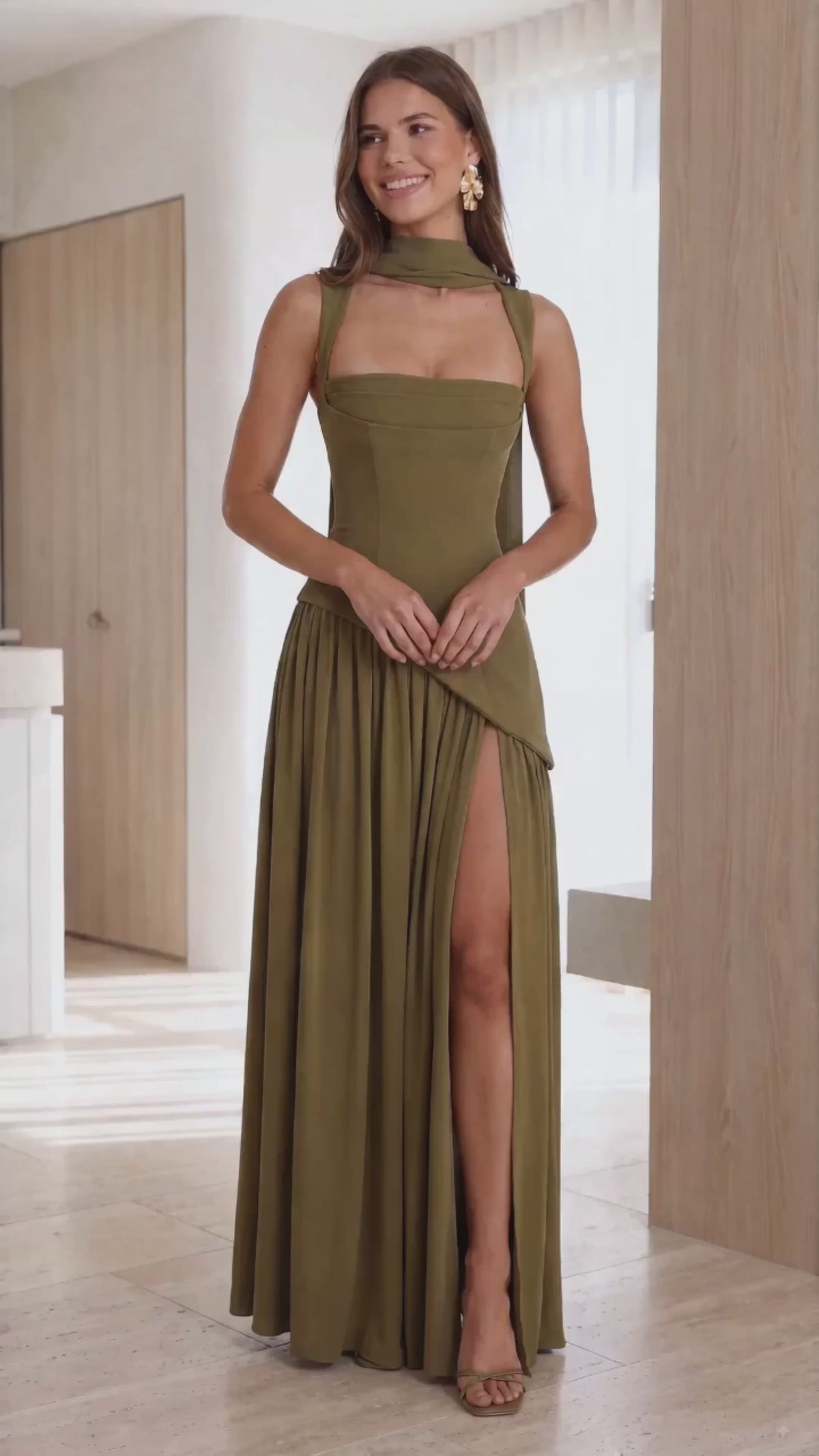 Vestido largo Tullulah - Verde oliva oscuro