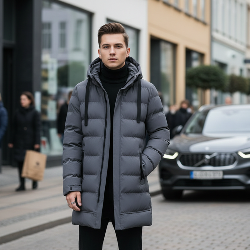 Adrian - Chaqueta acolchada para hombres con capucha, de longitud media