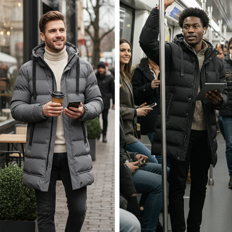 Adrian - Chaqueta acolchada para hombres con capucha, de longitud media
