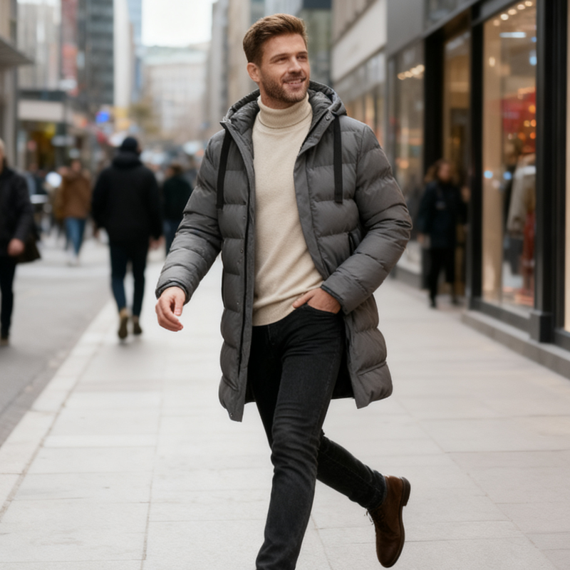 Adrian - Chaqueta acolchada para hombres con capucha, de longitud media