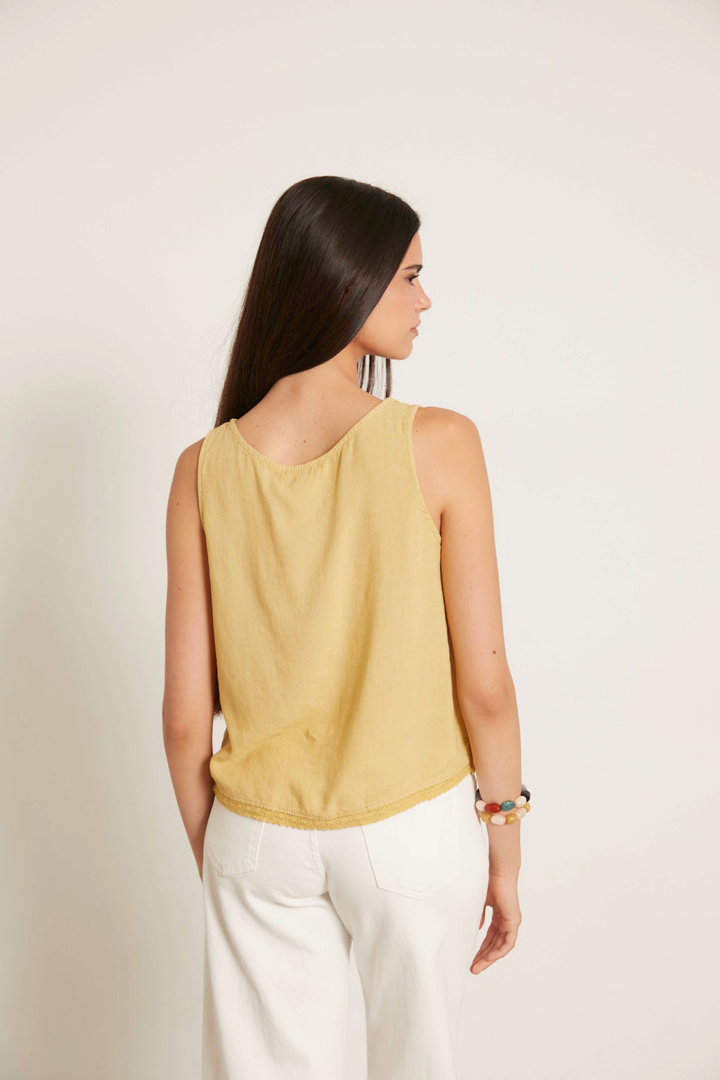 Top lino puntilla amarillo