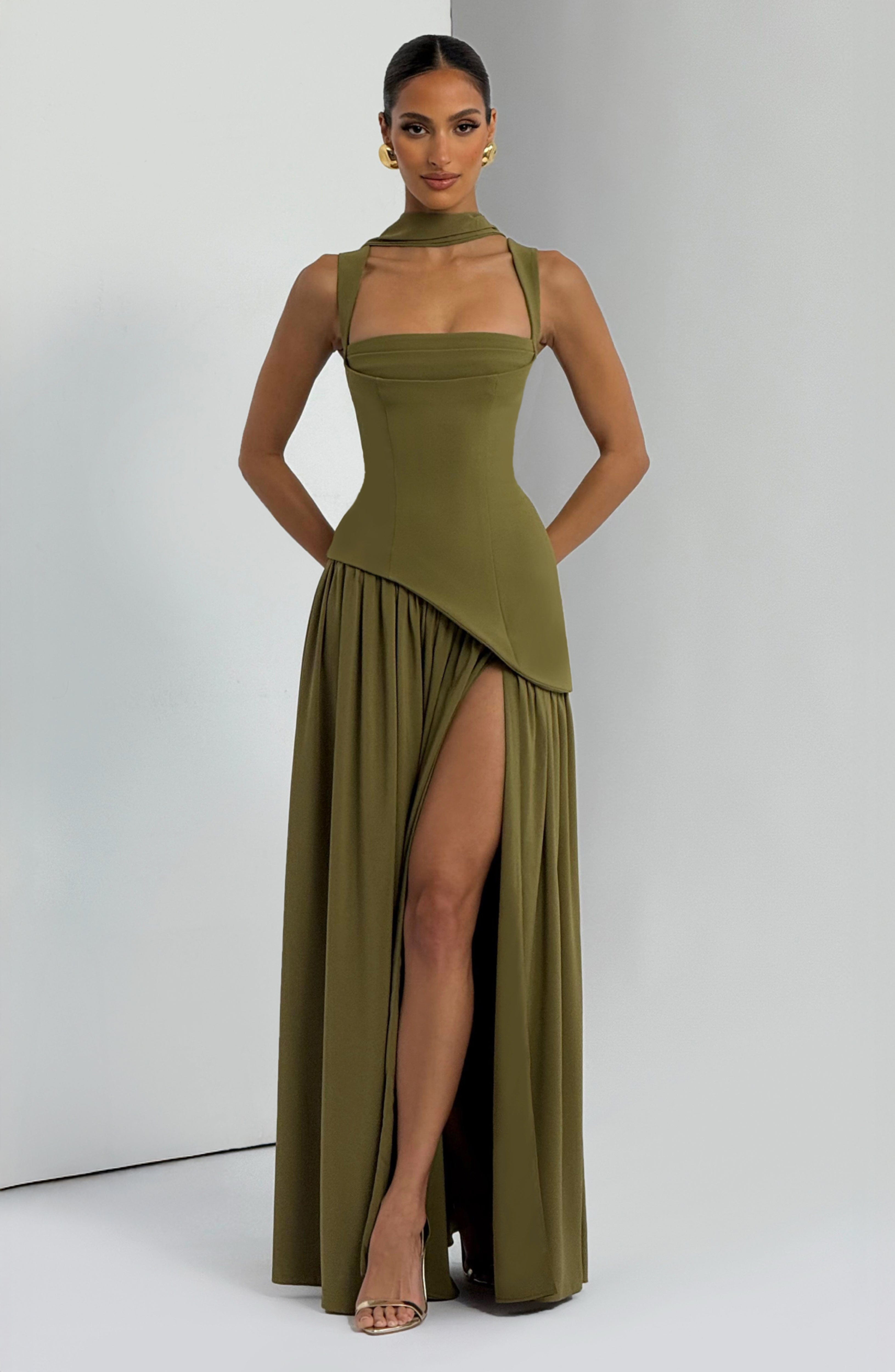Vestido largo Tullulah - Verde oliva oscuro