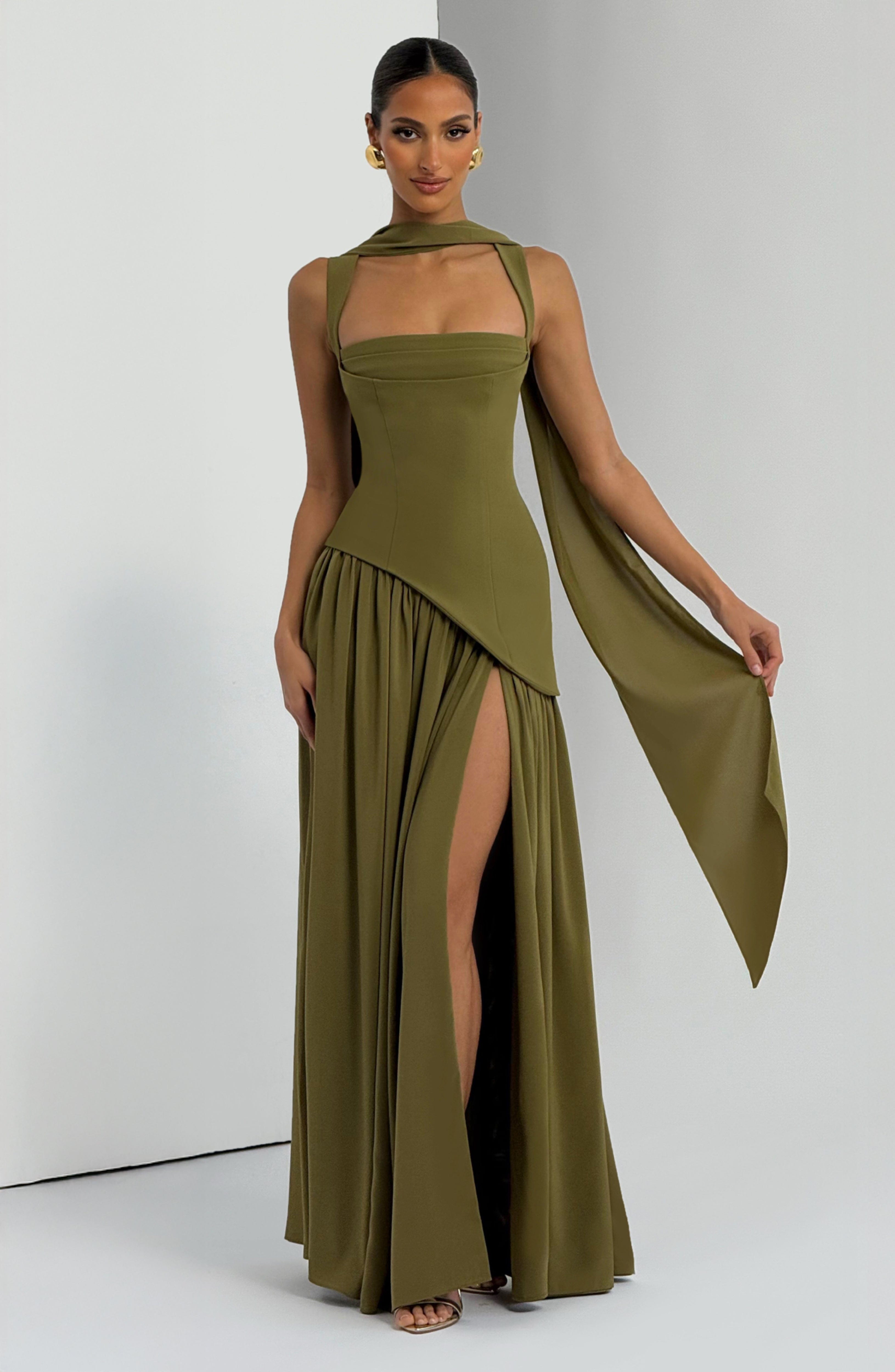Vestido largo Tullulah - Verde oliva oscuro